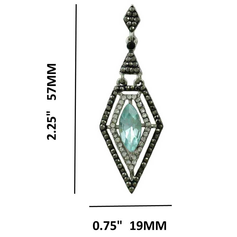 Diamond Shape Aqua Crystal Dangling Pierced Earring - REC411 - Lilylin Designs
