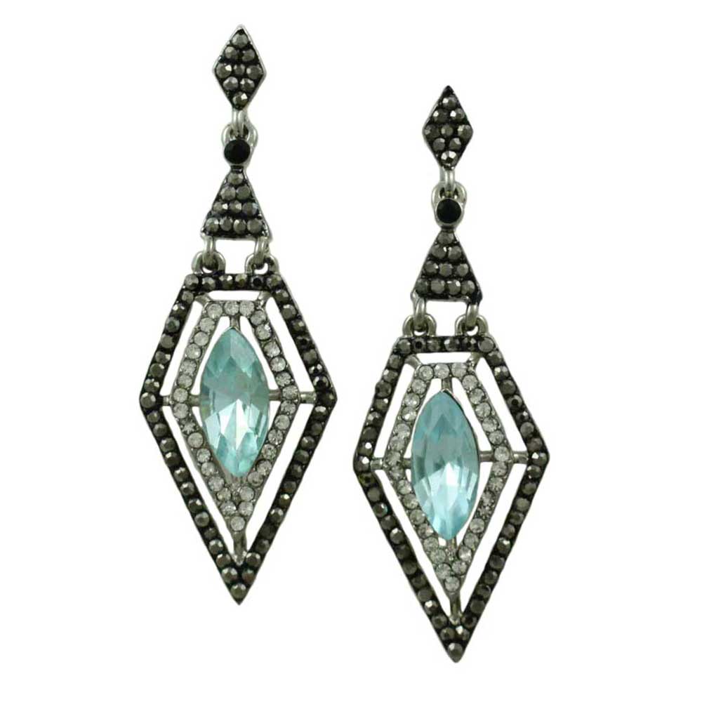 Diamond Shape Aqua Crystal Dangling Pierced Earring - REC411 - Lilylin Designs
