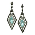 Diamond Shape Aqua Crystal Dangling Pierced Earring - REC411 - Lilylin Designs