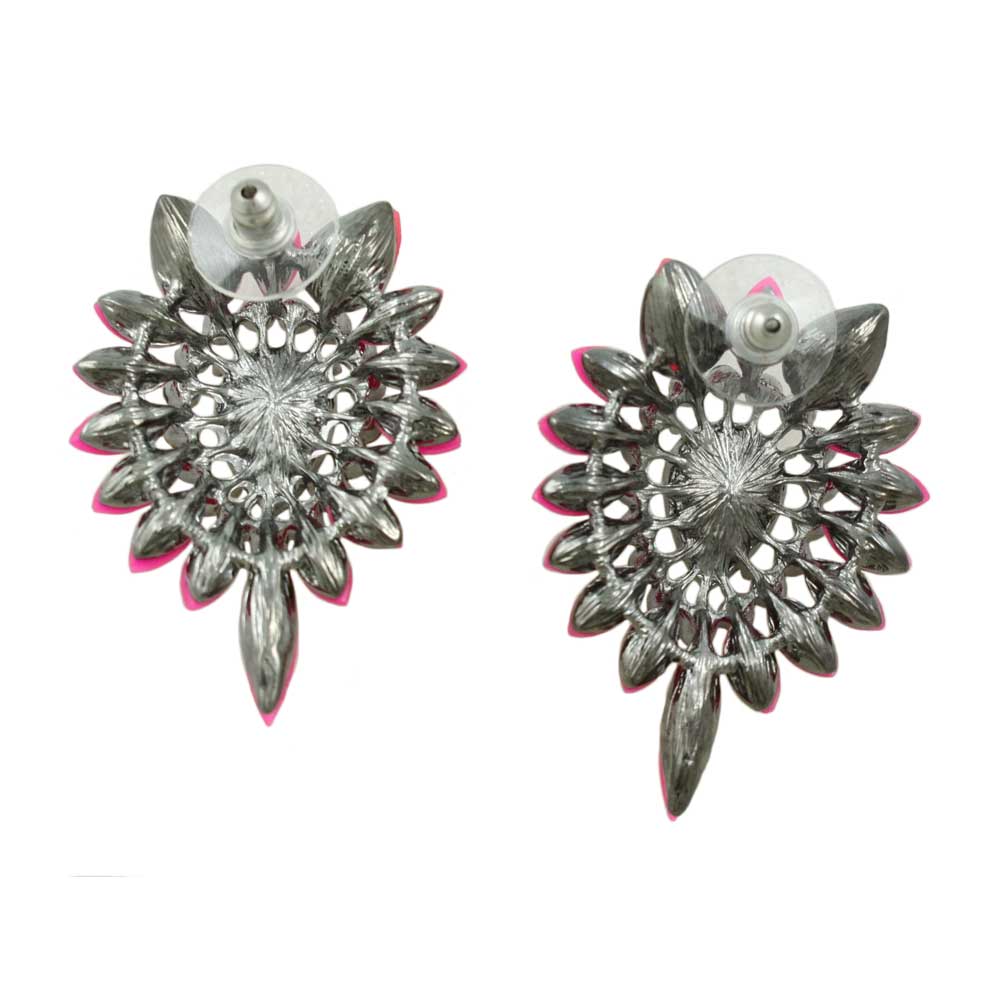 Large Hot Pink Acrylic and Crystal Pierced Earring - REC416 - Lilylin Designs