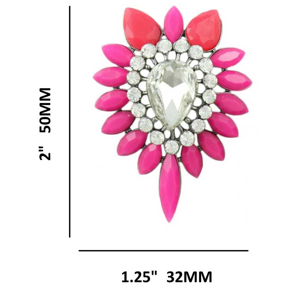 Large Hot Pink Acrylic and Crystal Pierced Earring - REC416 - Lilylin Designs