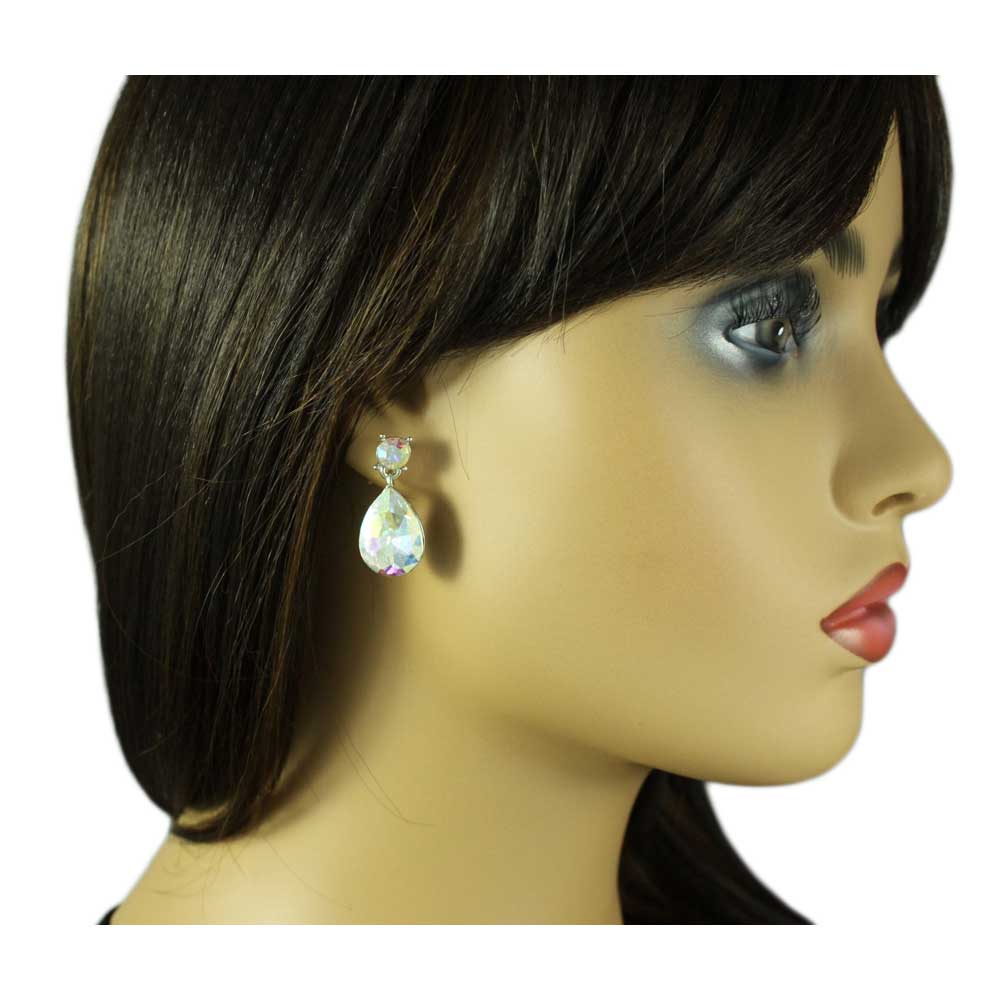 Aurora Borealis Teardrop Pierced Earring - REC420A - Lilylin Designs