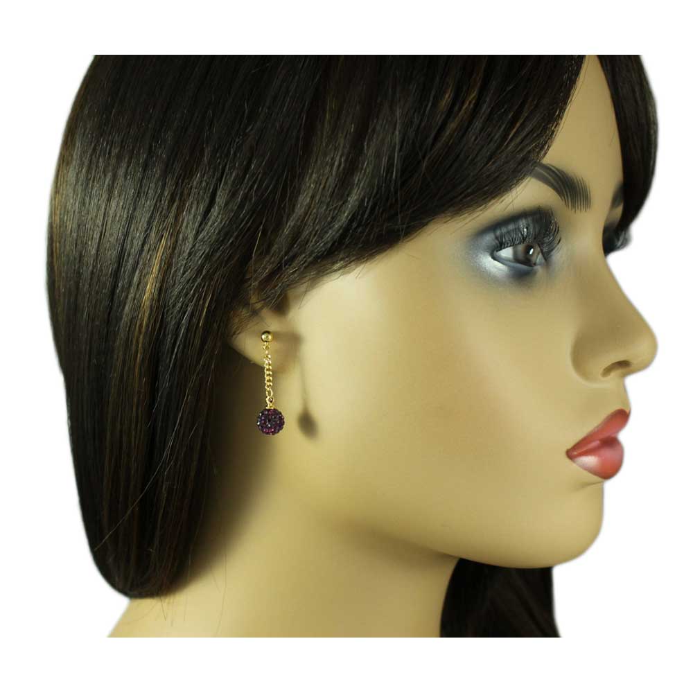 Dark Purple 6MM Crystal Ball Dangling Earring - REC422A - Lilylin Designs