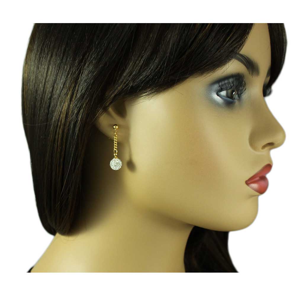 White 6MM Crystal Ball Dangling Earring - REC422C - Lilylin Designs