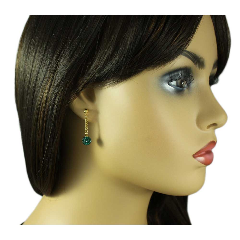 Dark Green 6MM Crystal Ball Dangling Earring - REC422G - Lilylin Designs