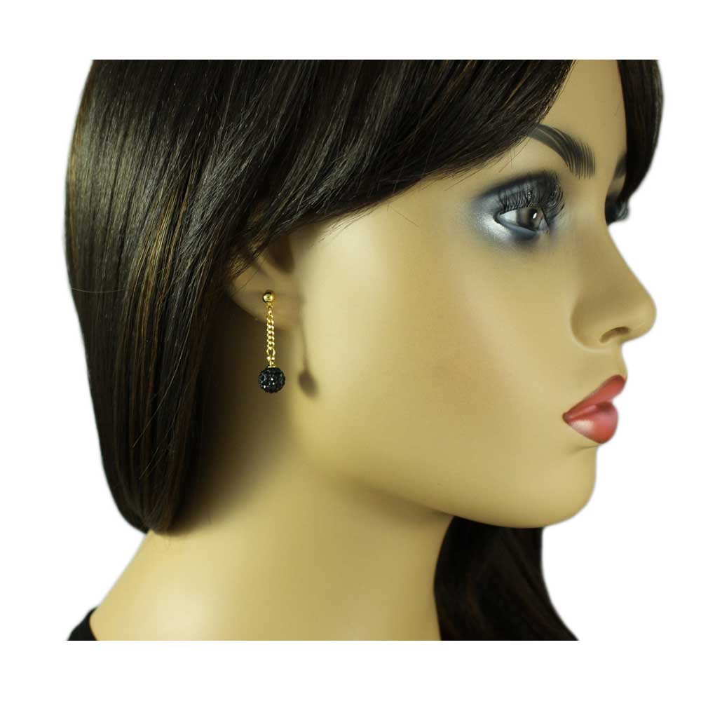 Black 6MM Crystal Ball Dangling Earring - REC422J - Lilylin Designs
