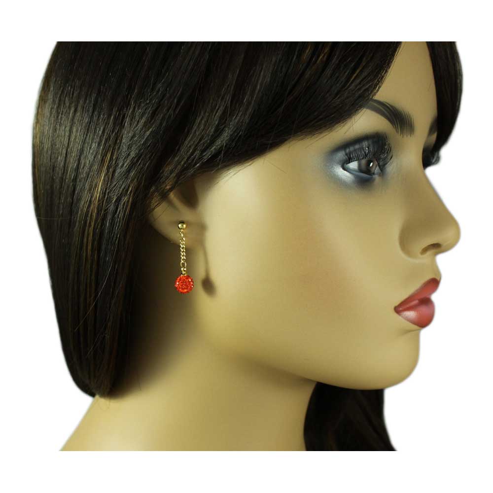 Red 6MM Crystal Ball Dangling Earring - REC422R - Lilylin Designs
