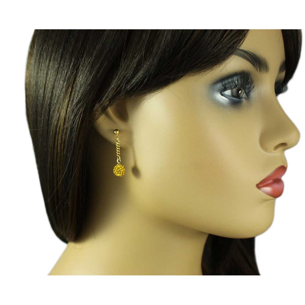 Golden 6MM Crystal Ball Dangling Earring - REC422T - Lilylin Designs