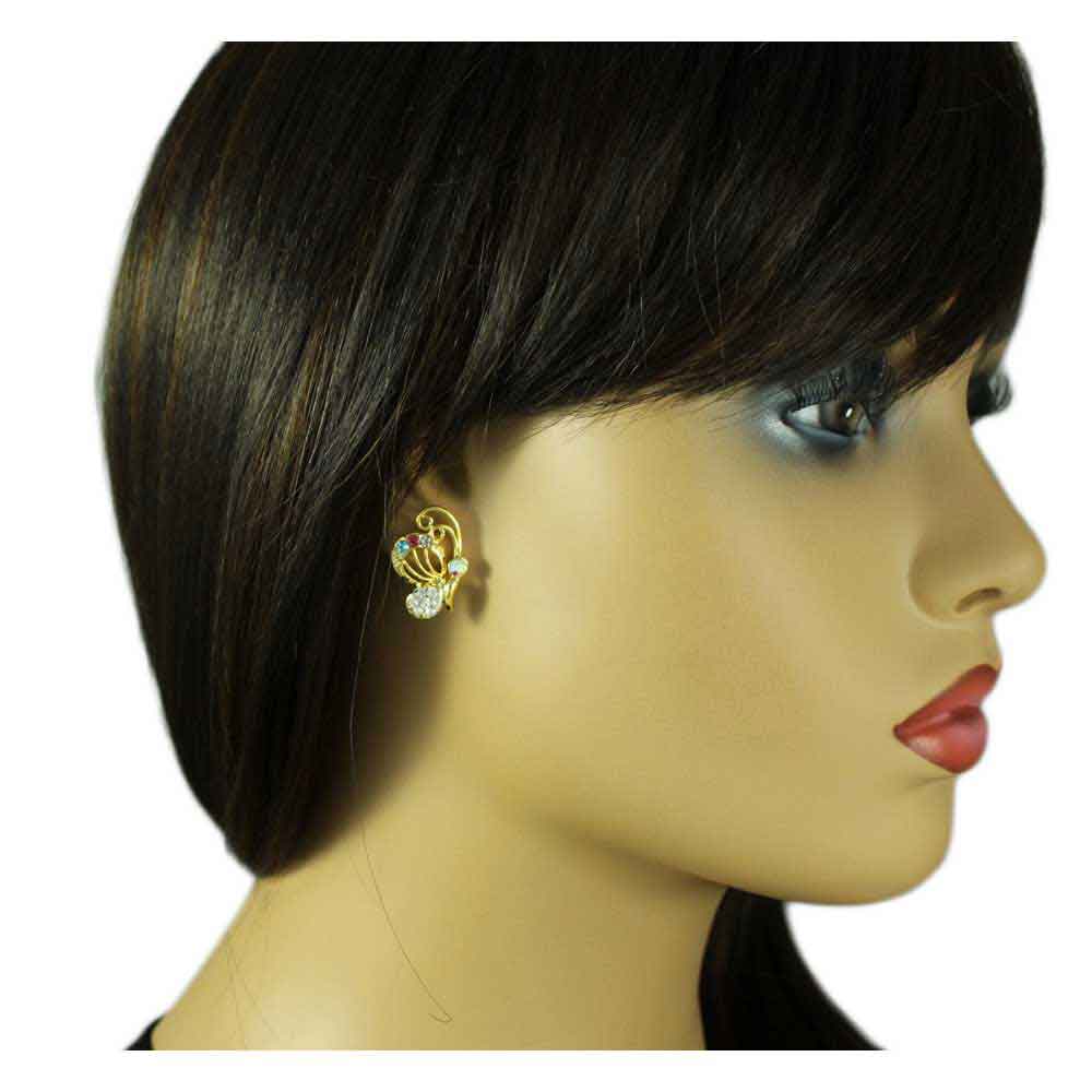 Pastel Crystal Profile Butterfly Stud Pierced Earring - REC425 - Lilylin Designs