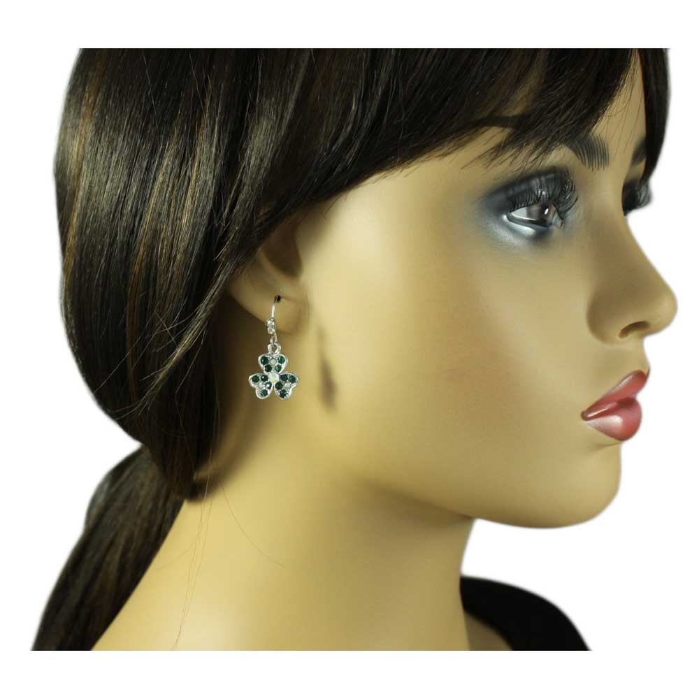 Green Crystal Shamrock Clover Dangling Earring - REC510 - Lilylin Designs