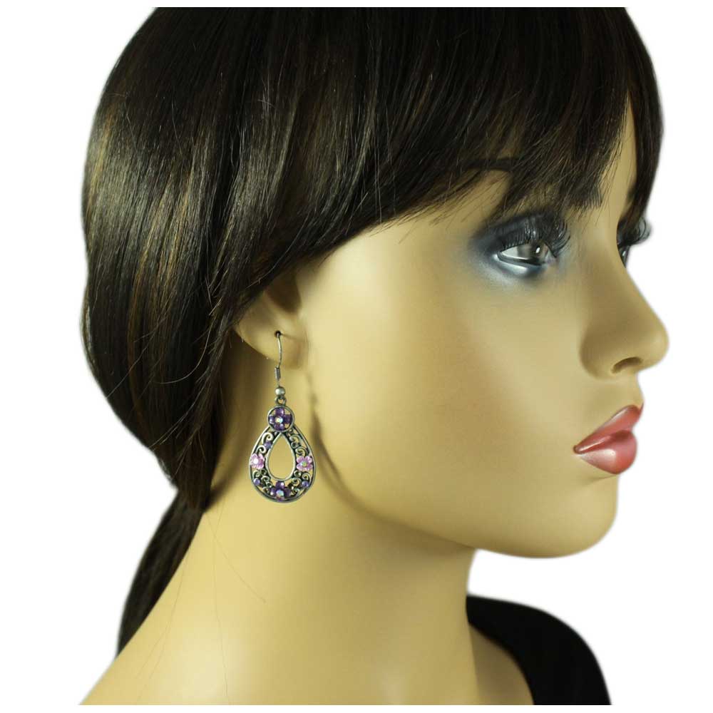 Dark and Light Purple Flower Teardrop Pierced Earring - REC523 - Lilylin Designs