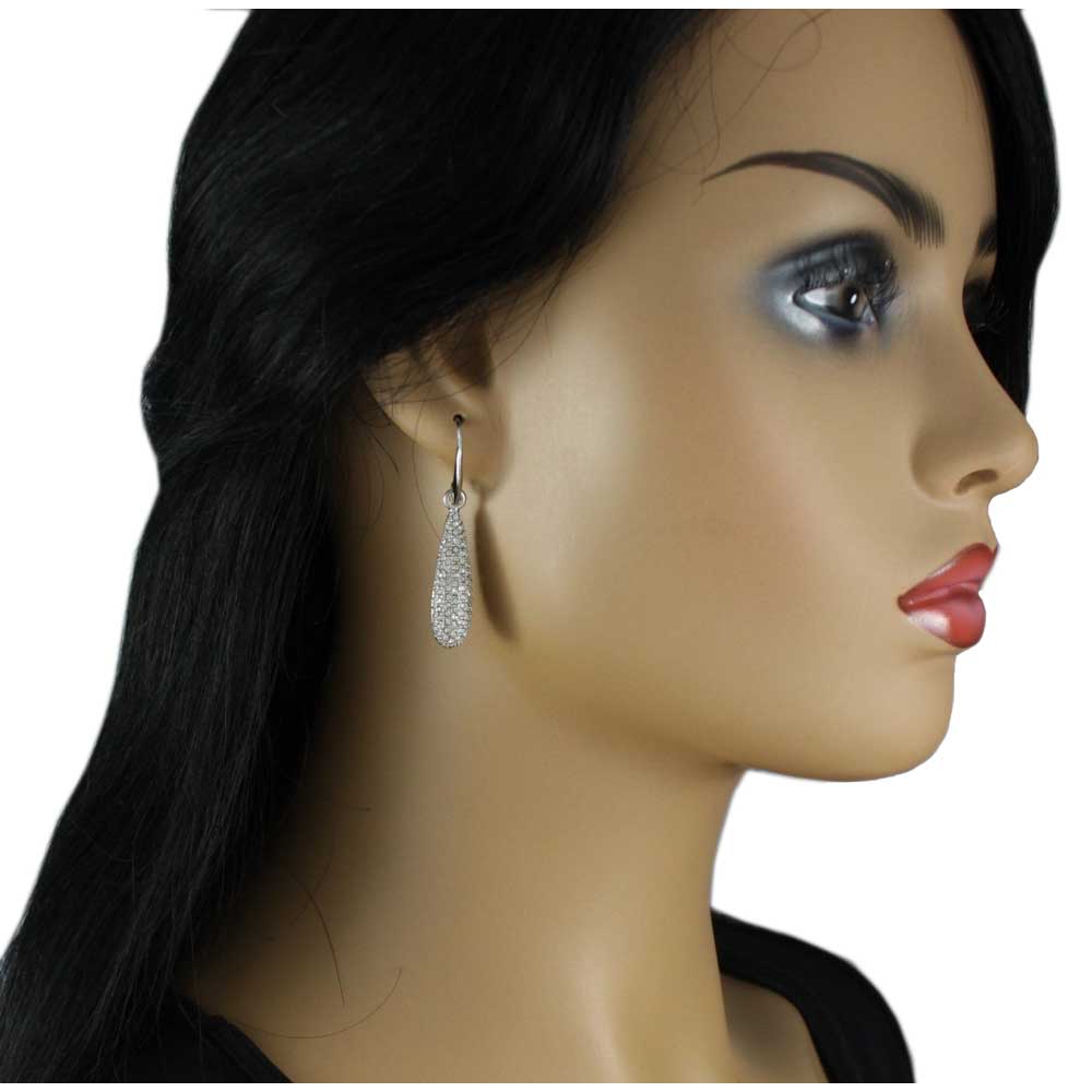 Silver Pave Crystal Teardrop Dangling Earring - REC524 - Lilylin Designs