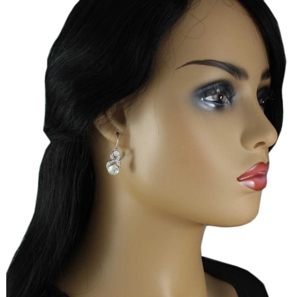 Silver Figure 8 with Clear Crystals Leverback Earring - REC525 - Lilylin Designs