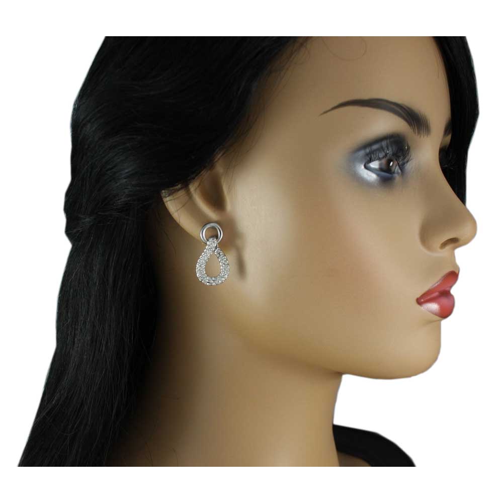 Circle with Dangling Pave Crystal Teardrop Pierced Earring - REC526 - Lilylin Designs