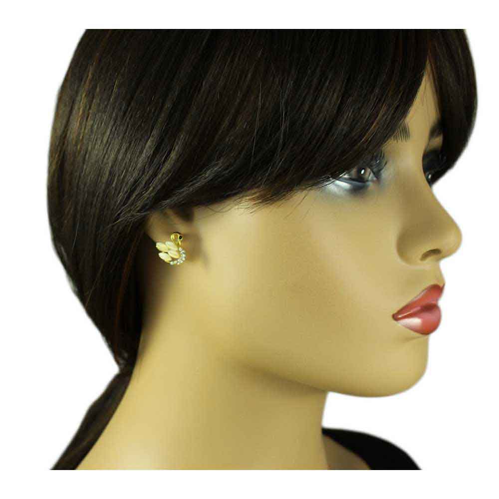 Cream Cats Eye Swan Stud Pierced Earring - REC528 - Lilylin Designs