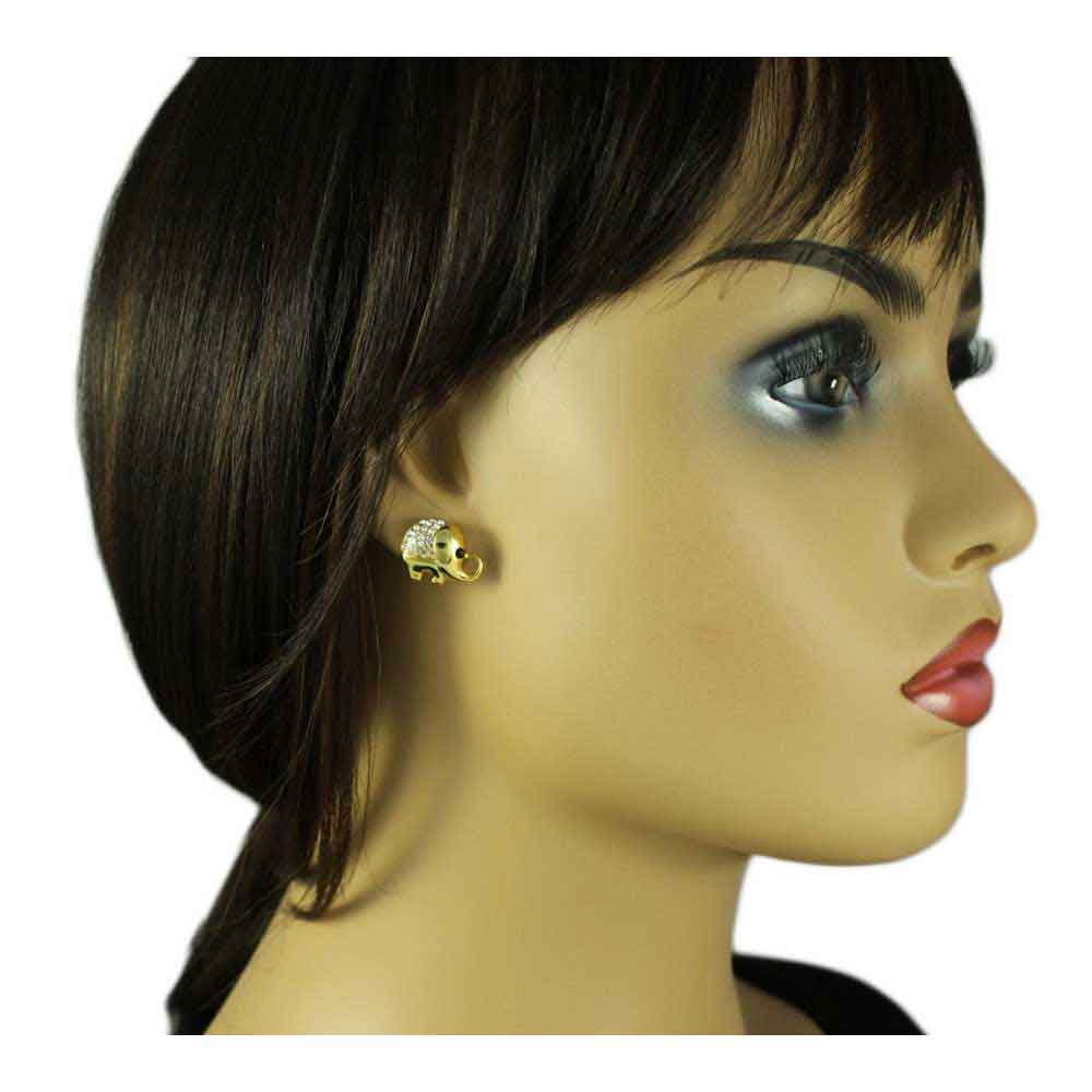 Small Gold Crystal Chubby Elephant Pierced Earring - REC535 - Lilylin Designs