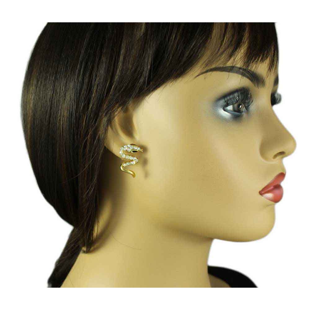 Gold and Crystal Hissing Snake Pierced Earring - REC536 - Lilylin Designs
