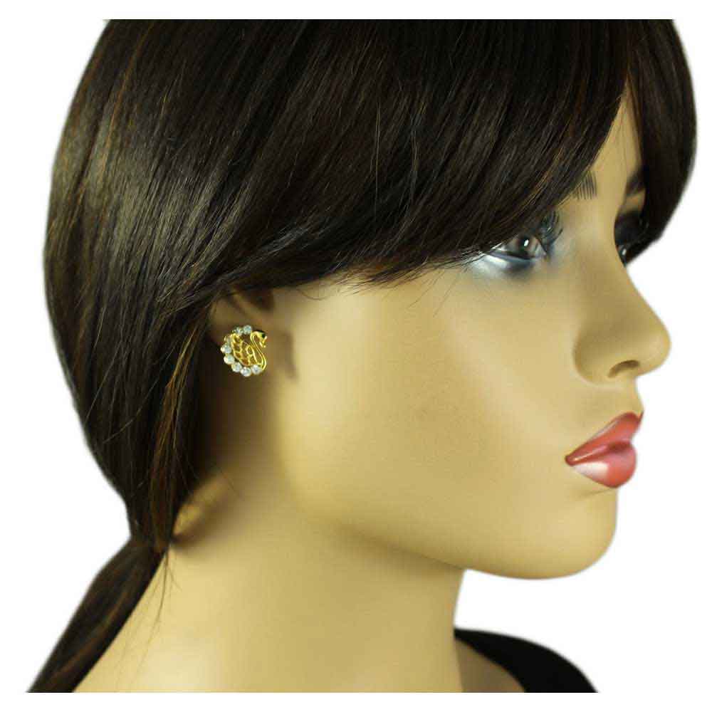 Small Crystal Swan Stud Pierced Earring - REC537 - Lilylin Designs