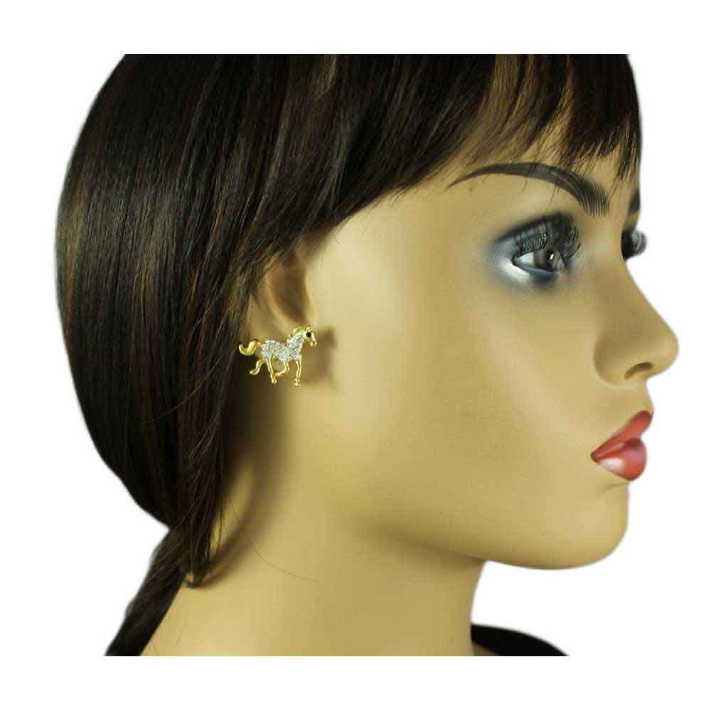Gold and Crystal Running Horse Pierced Earring - REC539 - Lilylin Designs