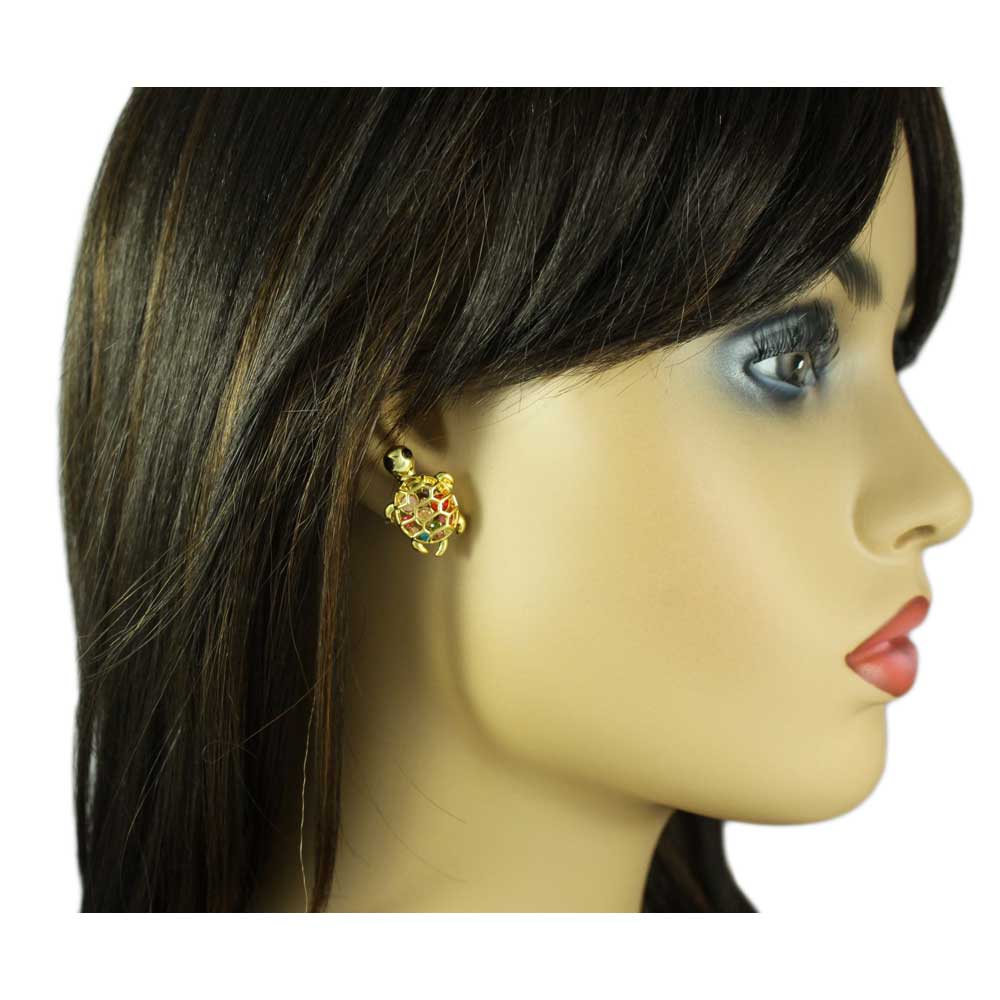 Cute Pastel Crystal Turtle with Black Eyes Pierced Earring - REC546 - Lilylin Designs