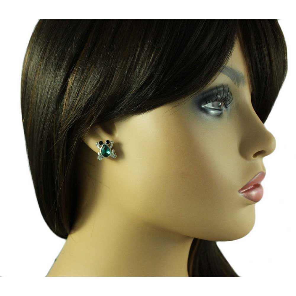 Little Green Crystal Frog with Black Eyes Pierced Earring - REC547 - Lilylin Designs