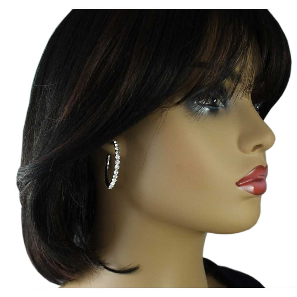 Clear Crystal Medium Semi - Hoop Pierced Earring - REC550 - Lilylin Designs