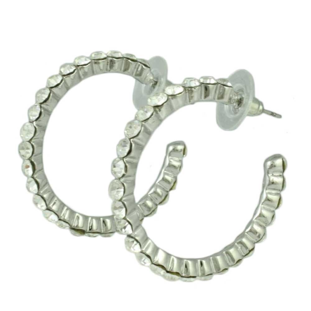 Clear Crystal Medium Semi - Hoop Pierced Earring - REC550 - Lilylin Designs