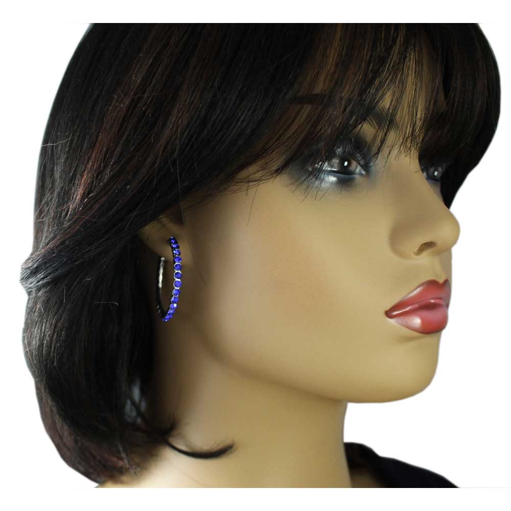Cobalt Blue Crystal Medium Semi - Hoop Pierced Earring - REC550B - Lilylin Designs