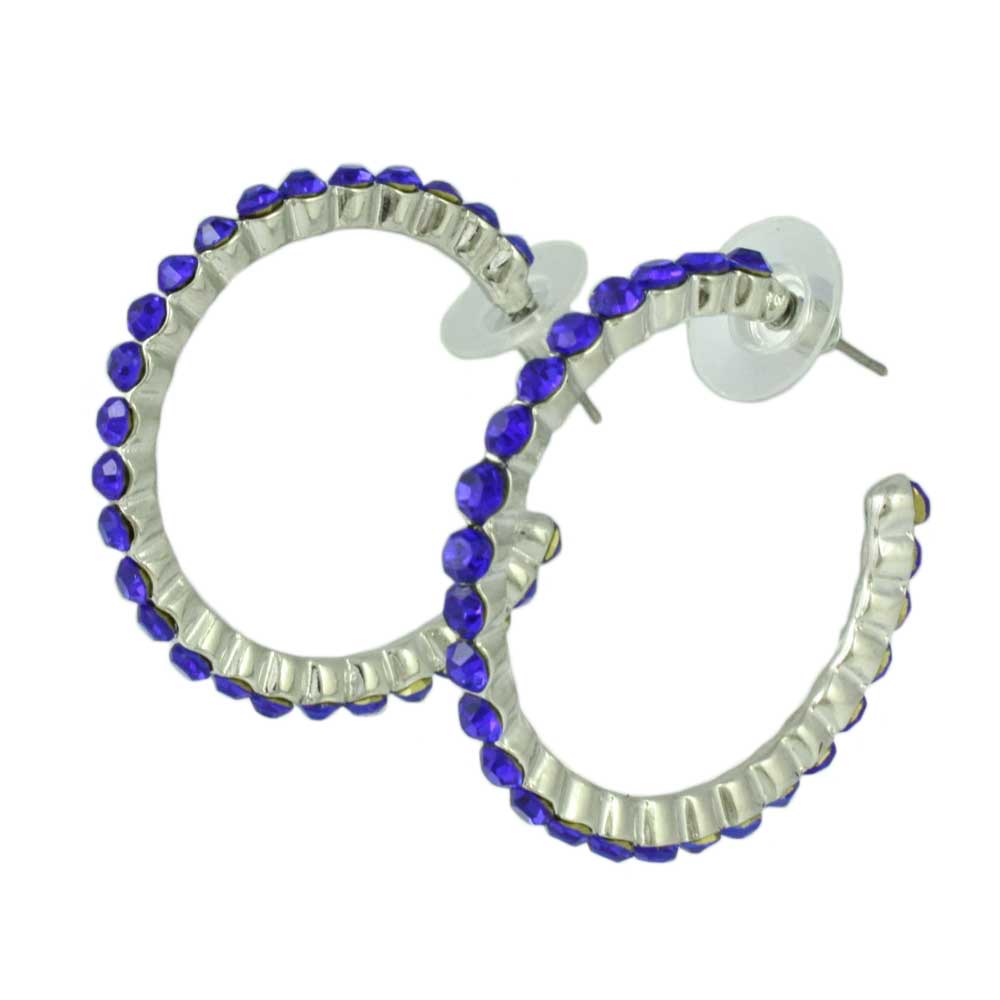 Cobalt Blue Crystal Medium Semi - Hoop Pierced Earring - REC550B - Lilylin Designs