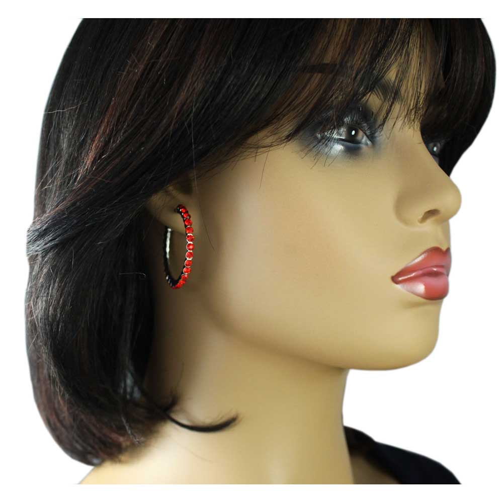Red Crystal Medium Semi - Hoop Pierced Earring - REC550S - Lilylin Designs