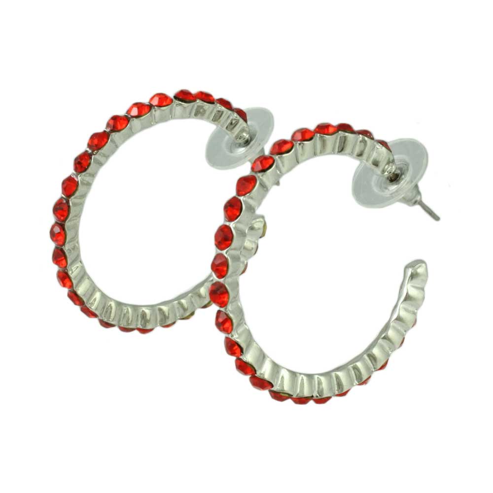 Red Crystal Medium Semi - Hoop Pierced Earring - REC550S - Lilylin Designs