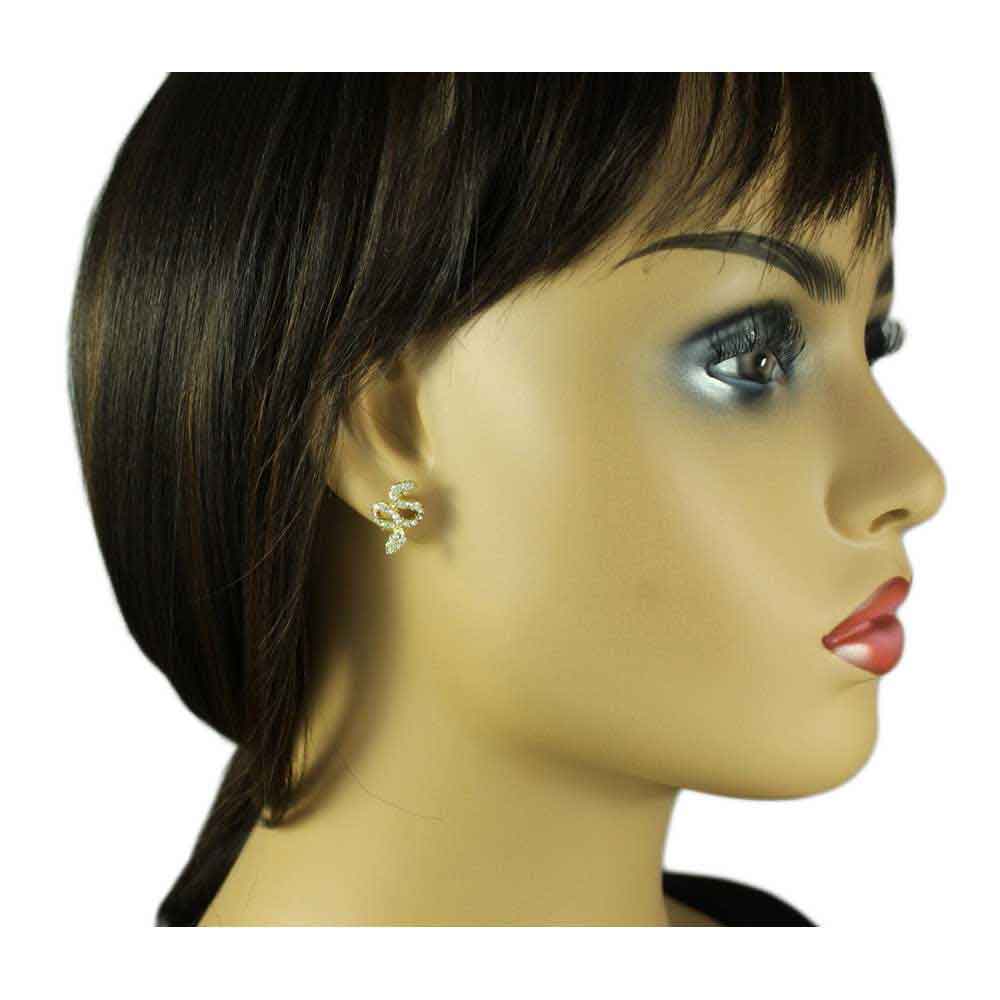 Gold with Clear Crystals Slithering Snake Pierced Earring - REC555 - Lilylin Designs