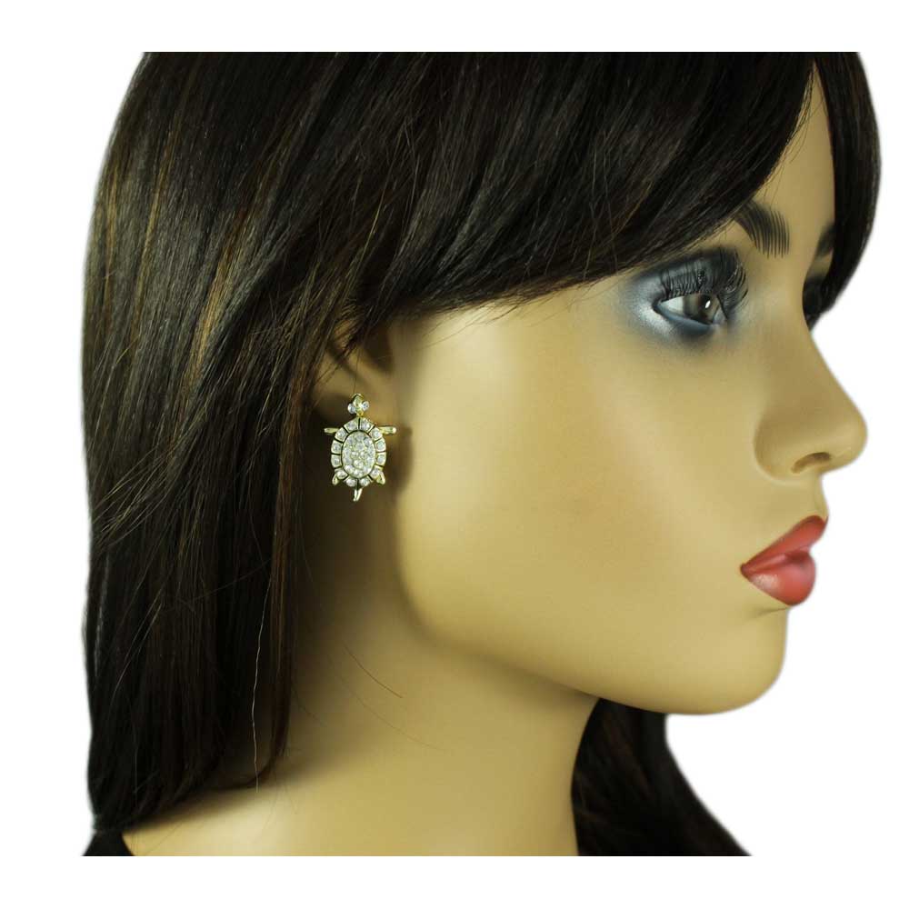 Gold and Crystal Animated Turtle Pierced Earring - REC556 - Lilylin Designs