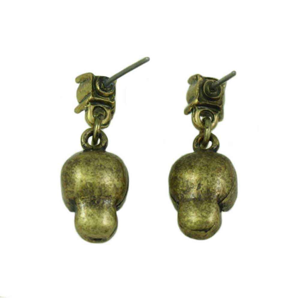 Bronze Skull with Crystal Pierced Earring - REC565 - Lilylin Designs
