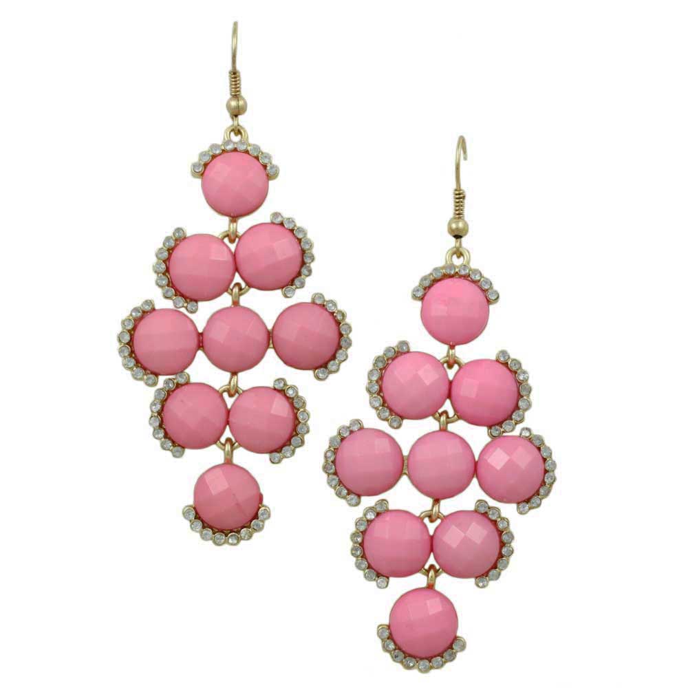 Lilylin Designs Round Pink Discs with Clear Crystals Dangling Earring