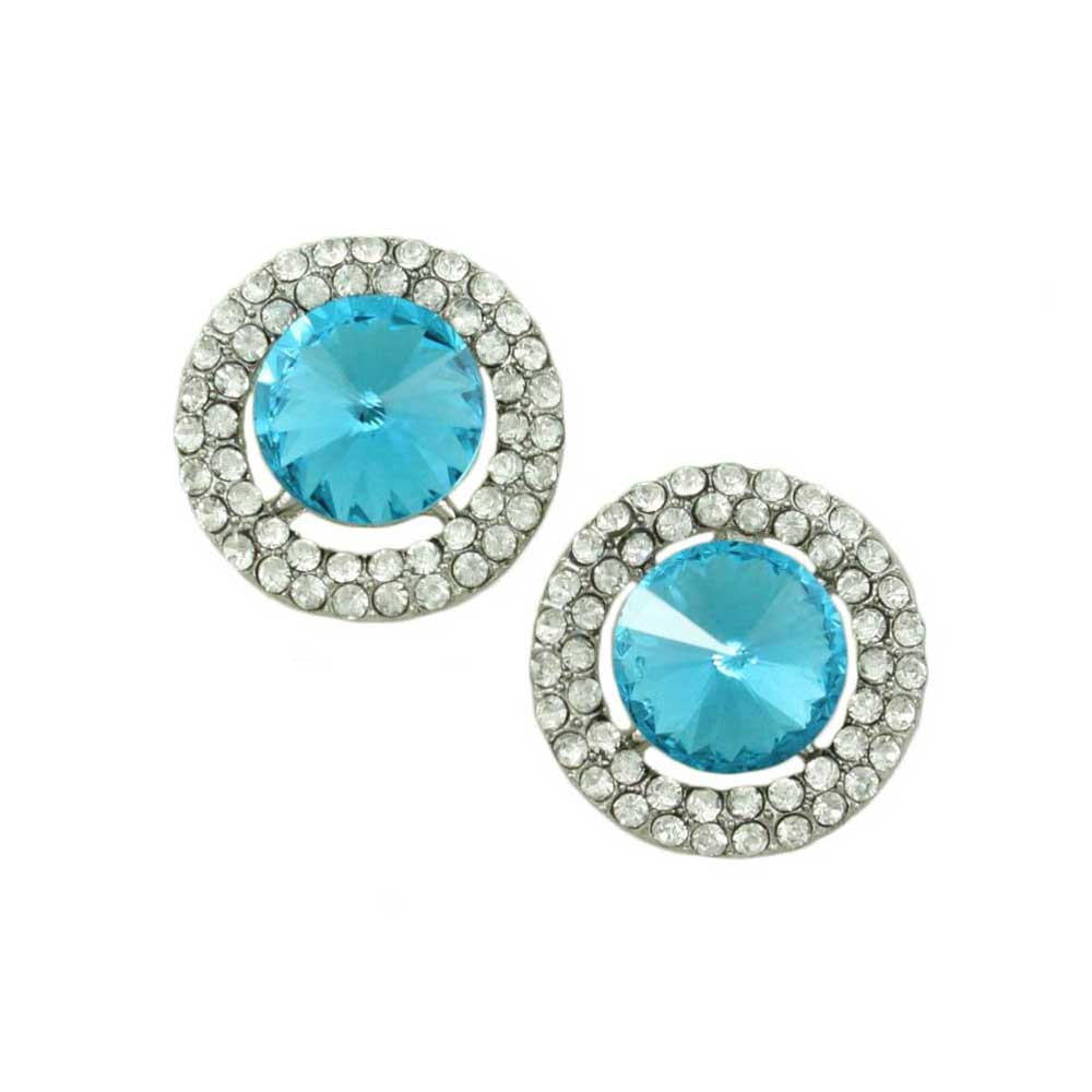 Lilylin Designs Round Aquamarine Crystal Button Pierced Earring