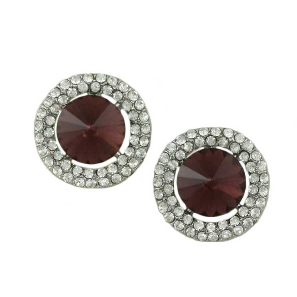 Lilylin Designs Round Burgundy Purple Crystal Button Pierced Earring