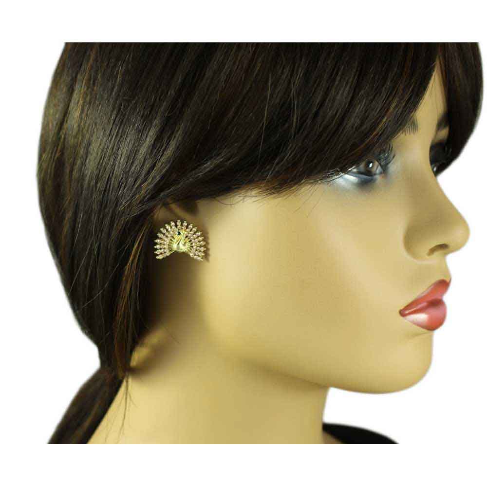 Crystal Peacock with Fanned Tail Pierced Earring - REC580 - Lilylin Designs
