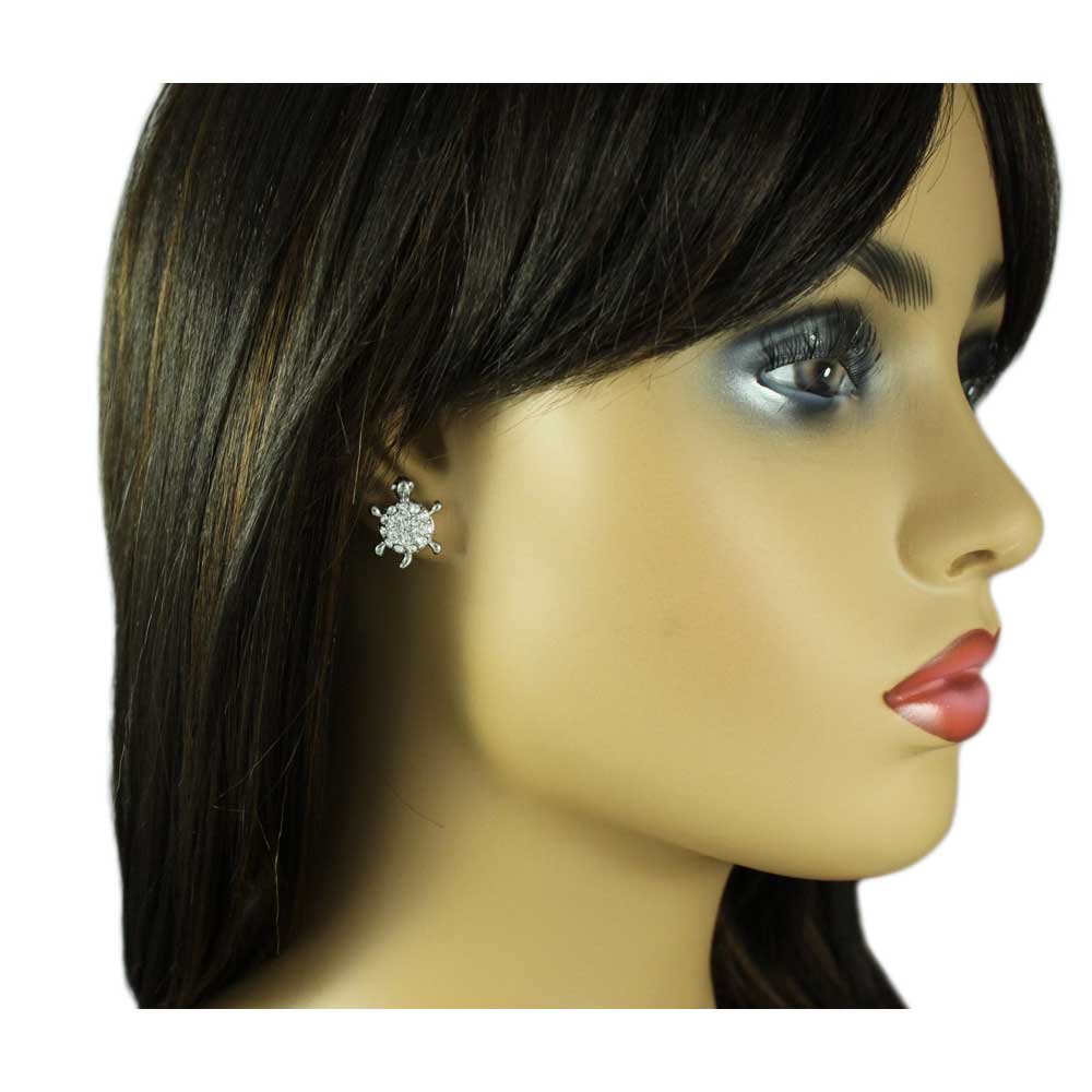 Small Round Crystal Turtle Pierced Earring - REC583 - Lilylin Designs