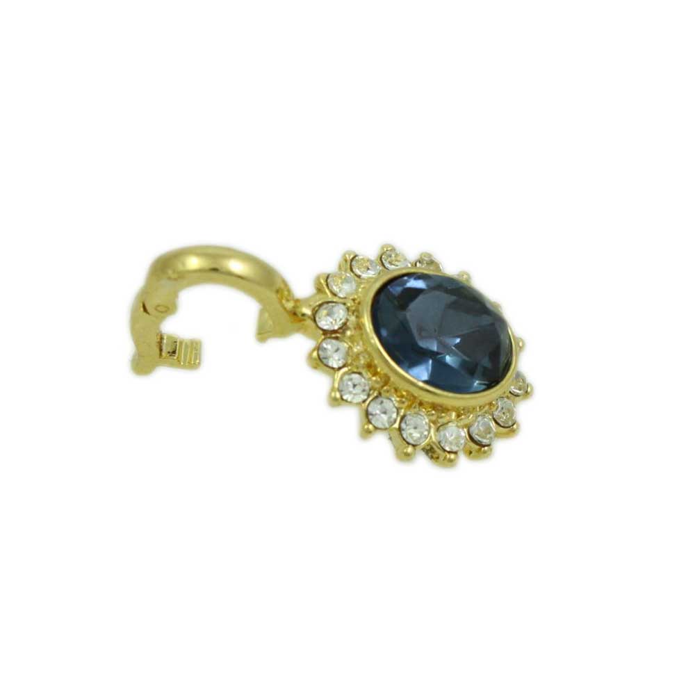 Oval Dark Blue Crystal with Clear Crystals Enhancer Pendant - REC60BL - Lilylin Designs