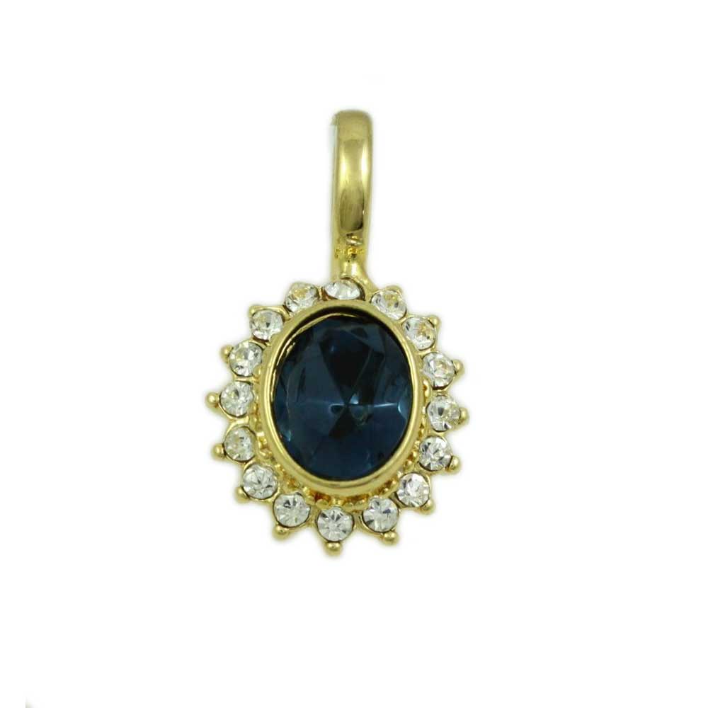 Oval Dark Blue Crystal with Clear Crystals Enhancer Pendant - REC60BL - Lilylin Designs
