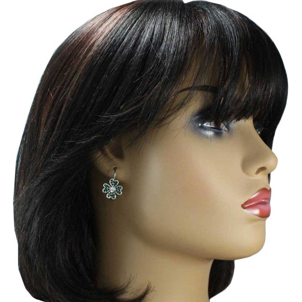 Green Crystal 4 Leaf Clover Leverback Pierced Earring - REC701A - Lilylin Designs