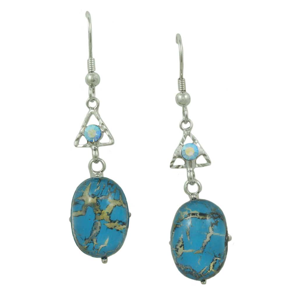 Lilylin Designs Blue Marbled Glass with Blue Crystal Pierced Earring