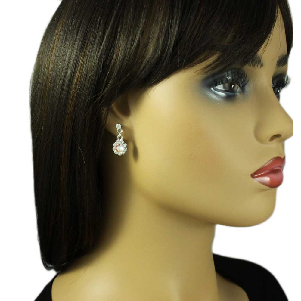 Aurora Borealis Crystal Flower Dangling Pierced Earring - REC761 - Lilylin Designs