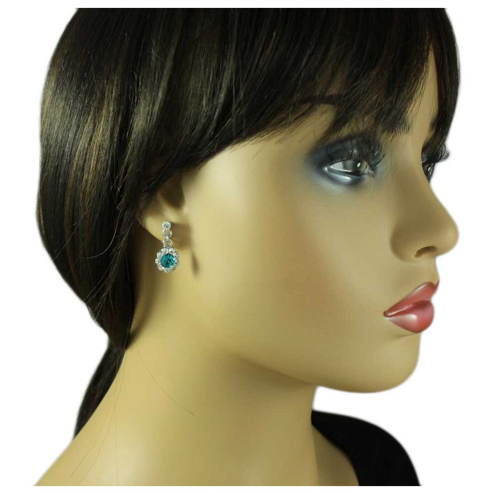 Blue Zircon Crystal Flower Dangling Pierced Earring - REC761VM - Lilylin Designs