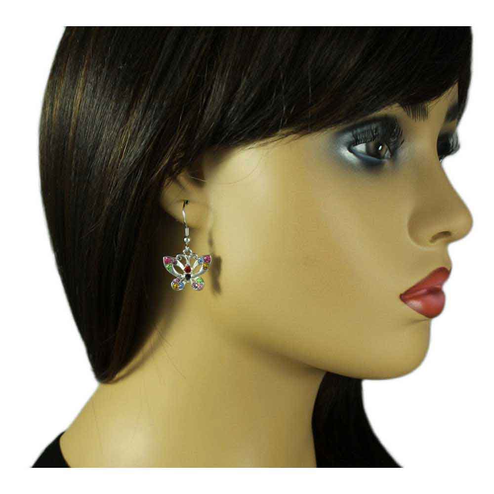 Crystal Open Butterfly Dangling Pierced Earring - REC762 - Lilylin Designs