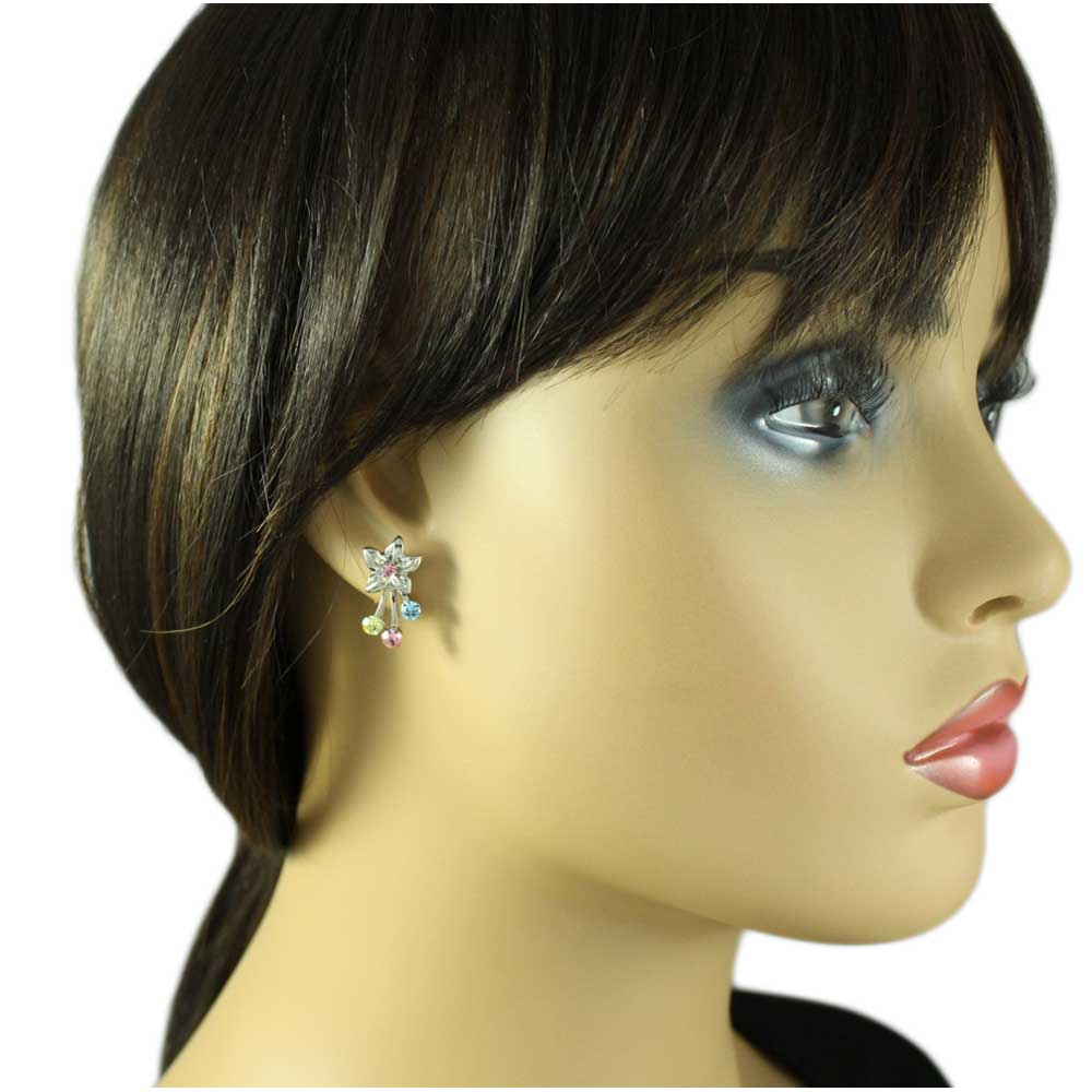 Flower with Pastel Crystal Spray Pierced Earring - REC807 - Lilylin Designs