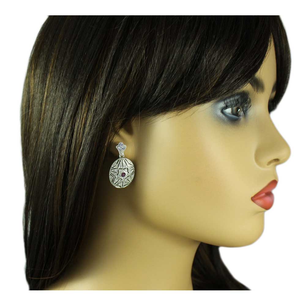 Light and Dark Purple Crystal Textured Oval Earring - REC829 - Lilylin Designs