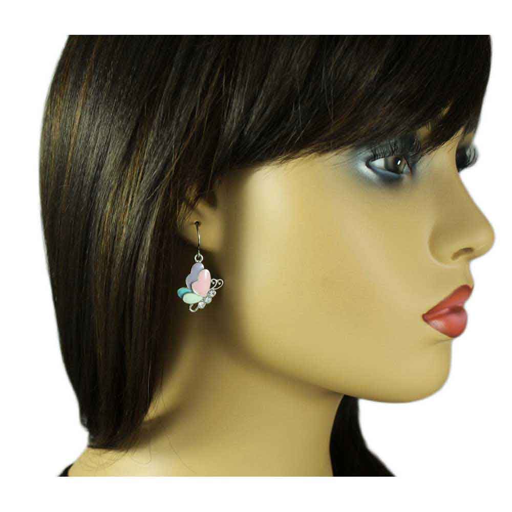Pastel Enamel Crystals Dangling Butterfly Pierced Earring - REC834 - Lilylin Designs
