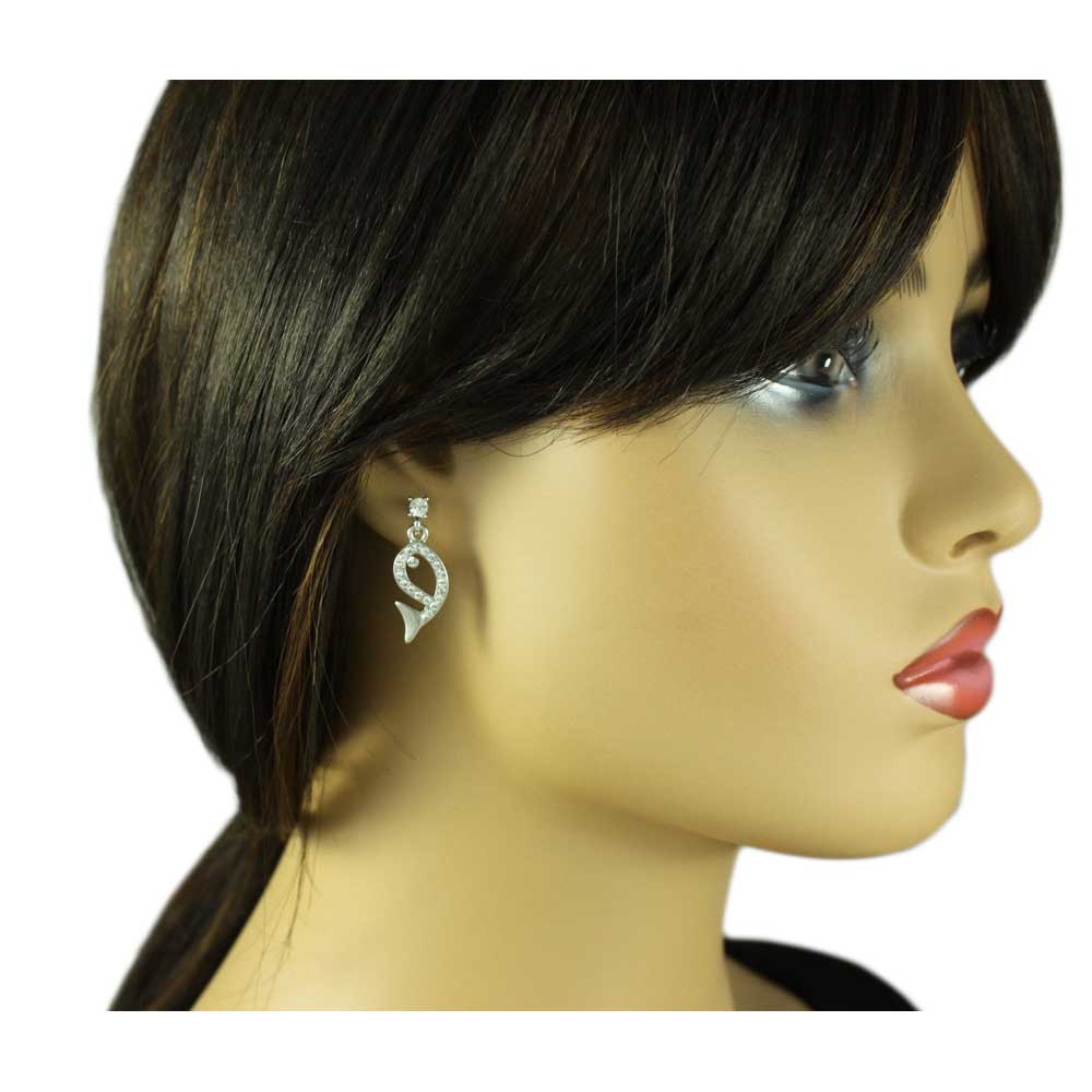Crystal Open Whale Dangling Pierced Earring - REC906A - Lilylin Designs